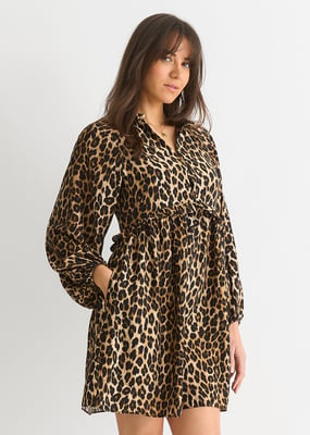 Braunes Tier-Smok-Minikleid