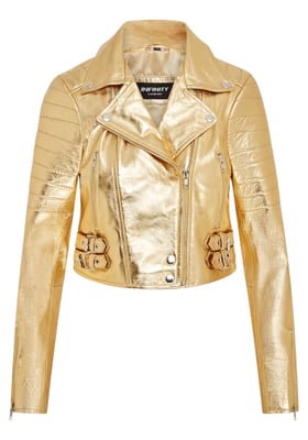 Goldene, verkürzte Brando-Bikerjacke aus Leder für Damen – Durban