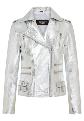 Damen Leder Silber Brando Bikerjacke-Loddon