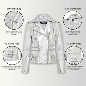 Damen Leder Silber Brando Bikerjacke-Loddon