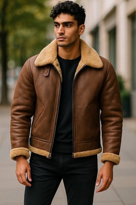 Herren Fliegerjacke aus Schaffellleder B3 aus dem 2. Weltkrieg, Ingwerbraun, Seshego