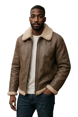 Herren Fliegerjacke B3 WW2 Schaffell Leder Grau-Paarl