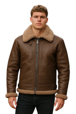 Herren Braun B3 WW2 Schaffell Leder Fliegerjacke-Paarl