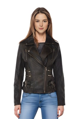Damen Leder Vintage Schwarz Brando Bikerjacke-Constantia