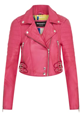 Damen Fuchsia Pink Kurze Brando Leder Bikerjacke-Damaskus