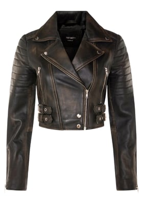 Damen Vintage Schwarze Cropped Brando Leder Bikerjacke-Durban