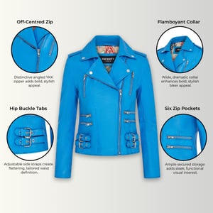 Damen Leder Blau Brando Bikerjacke-Loddon