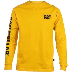 Caterpillar Markenzeichen Banner Langarm Baumwoll Herren T-Shirt in Gelb