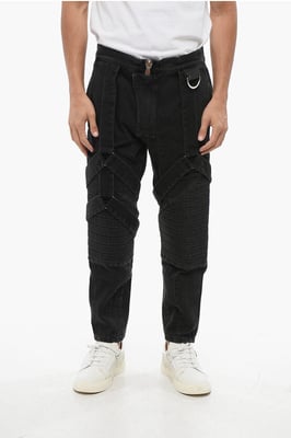 Stretch-Denim-Bikerjeans mit Harness-Details 17 cm in Schwarz