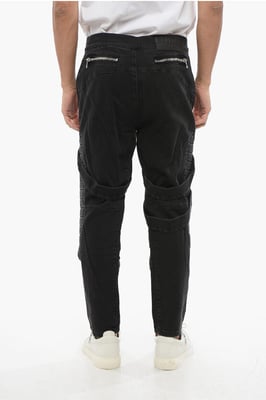 Stretch-Denim-Bikerjeans mit Harness-Details 17 cm in Schwarz