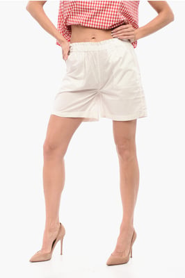Popeline-Baumwoll-Shorts mit elastischem Bund in Weiß