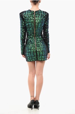 Langärmliges Minikleid mit Pailletten in Mehrfarbig