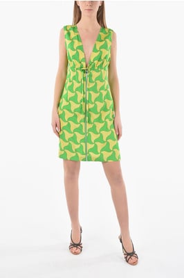 PARACHUTE Minikleid mit tiefem Ausschnitt und Wellenmuster in Giallo, Verde