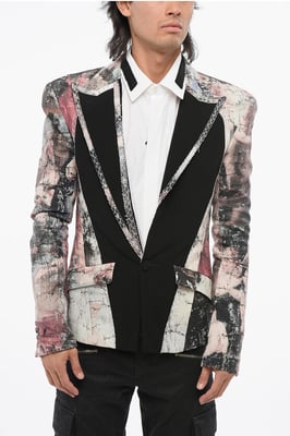 Gemusterter Blazer aus Leinen mit 1 Knopf und Mittelschlitz, steigendem Revers, mehrfarbig