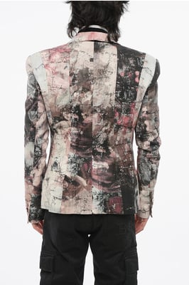 Gemusterter Blazer aus Leinen mit 1 Knopf und Mittelschlitz, steigendem Revers, mehrfarbig