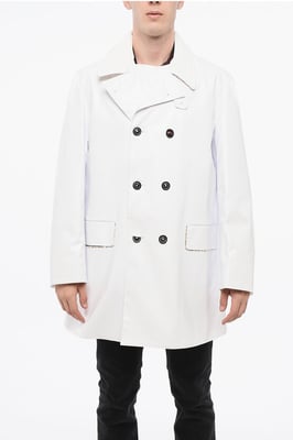 MM14 Wasserdichter Trenchcoat mit Samtkragen in Weiß