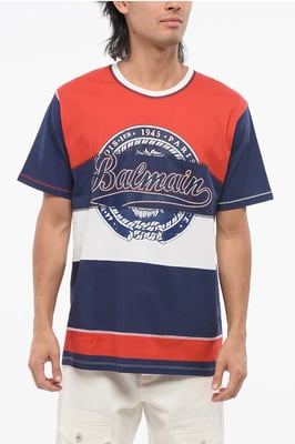 T-Shirt mit Rundhalsausschnitt und Farbblockdesign und aufgedrucktem Logo in Weiß, Blau und Rosso
