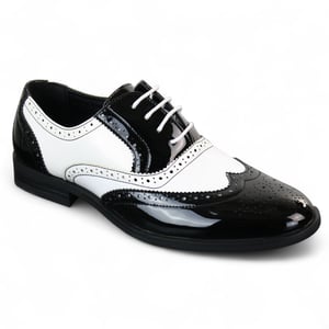 Herren Lack Schnürschuhe Schwarz Weiß Brogues Elegante Abendschuhe