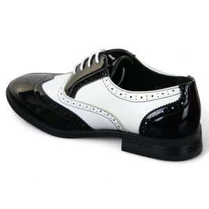 Herren Lack Schnürschuhe Schwarz Weiß Brogues Elegante Abendschuhe