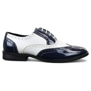 Herren Lack Schnürschuhe Marineblau Weiß Brogues Elegante Abendschuhe