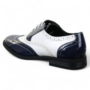 Herren Lack Schnürschuhe Marineblau Weiß Brogues Elegante Abendschuhe