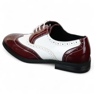 Herren Lack Schnürschuhe Rot Weiß Brogues Elegante Abendschuhe