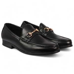 Schwarze Herren-Loafer mit goldener Schnalle, elegante Slip-On-Schuhe