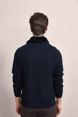 Bugatti Herren Strickjacke mit unechtem Fellkragen