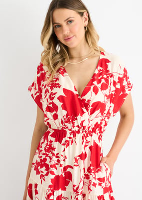 Rotes Maxikleid mit Blumenmuster und elastischem Bund