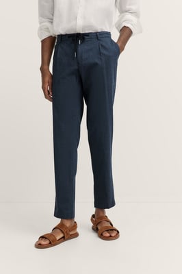 Bugatti Herren Bundfaltenhose mit Baumwoll-Leinen-Mix