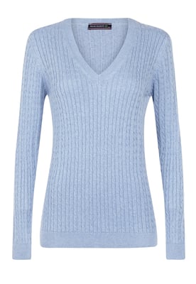 Pullover Kabelstrick-Pullover Mit V-Ausschnitt