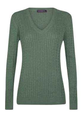 Pullover Kabelstrick-Pullover Mit V-Ausschnitt