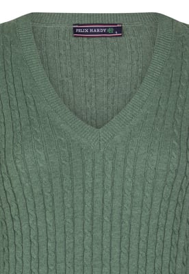 Pullover Kabelstrick-Pullover Mit V-Ausschnitt