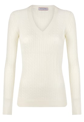 Pullover Kabelstrick-Pullover Mit V-Ausschnitt
