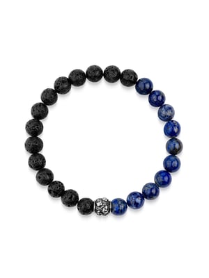 Zeeme Stainless Steel Armband Edelstahl Lavakugeln und Lapis