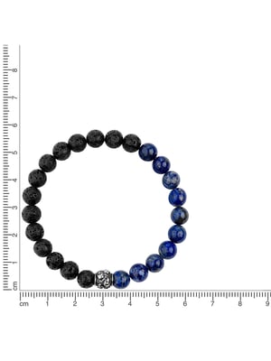 Zeeme Stainless Steel Armband Edelstahl Lavakugeln und Lapis