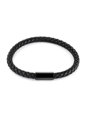 Zeeme Stainless Steel Armband Edelstahl Leder schwarz 21cm