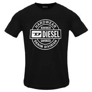Diesel - T-shirt Mit Kreisförmigem Metalllogo In Schwarz