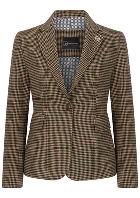 Maßgeschneiderter Damenblazer aus Wollmischung mit Hahnentrittmuster in Braun