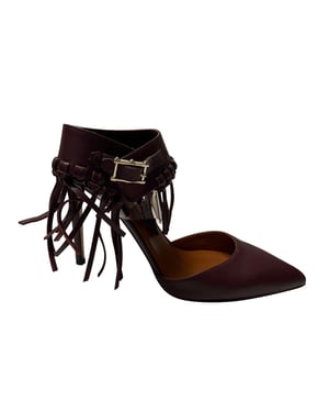 Valentino C-Rockee Sandalen mit Knöchelriemen und Fransen aus burgunderfarbenem Leder