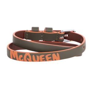 Alexander McQueen Herren-Wickelarmband aus Leder mit Graffiti-Totenkopf in Grün