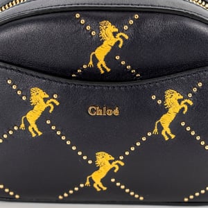 Chloé Gürteltasche aus marineblauem Leder mit gestickten Pferden