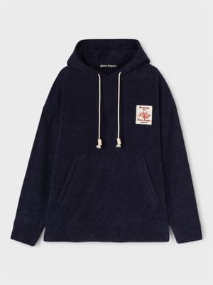 Palm Angels - Korallenfrottee-kapuzenpullover In Marineblau