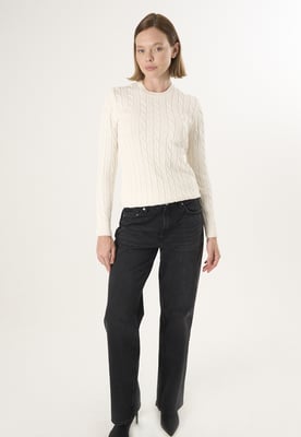 Pullover Kabelstrick-Pullover Mit V-Ausschnitt