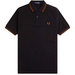 Fred Perry - Whiskybraunes Poloshirt Mit Doppelstreifenkragen In Schwarz