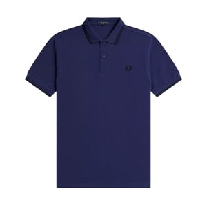 Fred Perry - Schwarzes Poloshirt Mit Doppelstreifenkragen In Französischer Marine