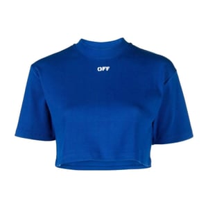 Off-white - Geripptes, Kurzes T-shirt Mit „stamp"-print