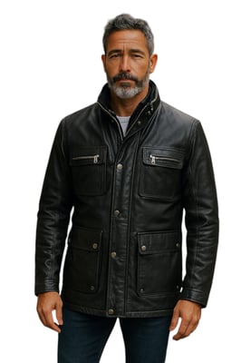 Schwarze Militärjacke aus Leder für Herren – Moura