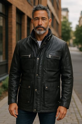 Herren Schwarze Leder Militärjacke Outwear Mantel - Field