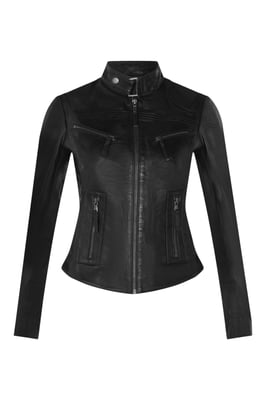 Schwarze Slim-Fit-Bikerjacke aus Leder für Damen – Maldon
